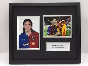 SELTENE Lionel Messi Barcelona signierte Fotoanzeige + COA + GERAHMTES AUTOGRAMM - Bild 1 von 4