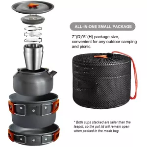 12Pcs Camping Cookware Set Camping Survival Stove Pot Pans Kit Portable Mess Kit - Picture 1 of 5