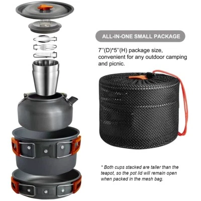 GOLD ARMOUR 12Pcs Camping Cookware Set Camping Survival Stove Pot Pans Kit Portable Mess Kit