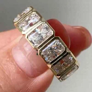 3Ctw Radiant Cut Real Moissanite Bezel Full Eternity Ring 14k Yellow Gold Plated - Picture 1 of 13