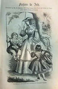 1858 Vintage Magazine Illustration Woman and Children Swinging in Park - Picture 1 of 1