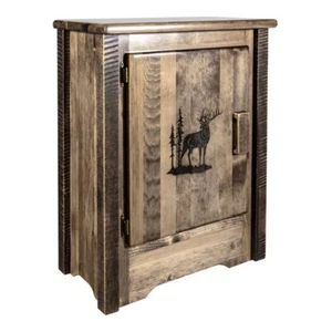 Montana Woodworks Homestead Solid Wood Accent Cabinet with Engraved Elk in Brown - Picture 1 of 6