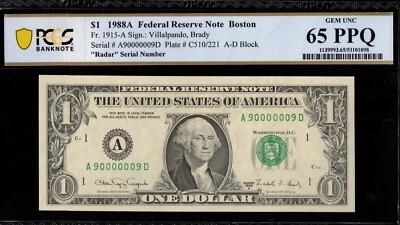 1988A $1 FRN A90000009D P.C.G.S #65PPQ - Image 1 of 3