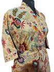 Crown Print Cotton Kimono Bathrobe Sleepwear Robe Night Dress Long Kimono Robe