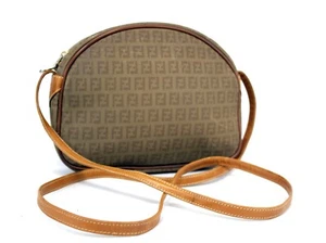 FENDI FF Logo Pattern Beige Leather Hand Bag Sling Bag Shoulder Bag Italy Used - Picture 1 of 22