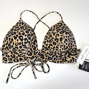 Salt + Cove Bikini Top Size XL Junior Leopard Print Strappy Shirred Swimwear - Picture 1 of 11