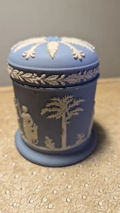 Wedgwood Blue Jasperware 4.5" tall Lidded Jar Muses 1975 *Issue - Picture 1 of 8