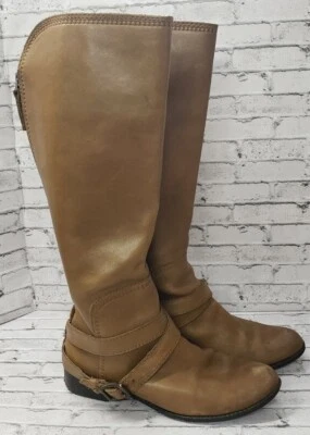 Fossil Womens Size 7 Zena Calf Leather riding boots Caramel Brown Back Zip - Image 1 of 4