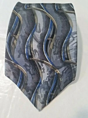 Corbata CURVAS ABSTRACTAS 100% Seda Gris Marrón Azul Negro J. Ferrar #93677 Italia Foto 1 de 4