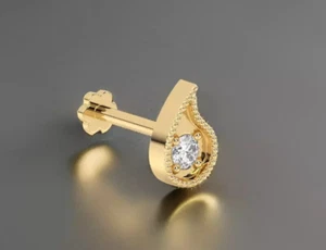 Women's Nose Pin Simulated Diamond 14K Yellow Gold Plated 0.20Ct Round Cut - Picture 1 of 5