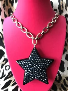 Luly Lu "Andromeda" Vintage HUGE Black Star Dark Blue Swarovski Stellar Necklace - Picture 1 of 8
