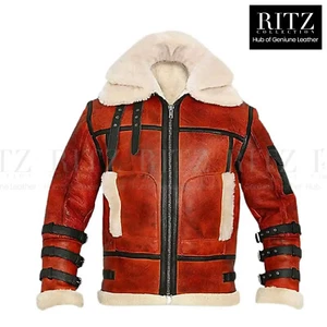 Herren RAF Flieger B3 Mantel Bomber Braun Lammfell Pilot Fliegen Echt Leder Jacke - Bild 1 von 4