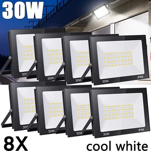 8 Pack LED Flood Light Outdoor 30W Garden Yard Security Lights Floodlights 6000K - Picture 1 of 9