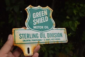 SCUDO VERDE ANNI 50 MOTORE OLIO TIMBRATO METALLO VERNICIATO TARGA TOPPER INSEGNA SERVIZIO GAS - Foto 1 di 17
