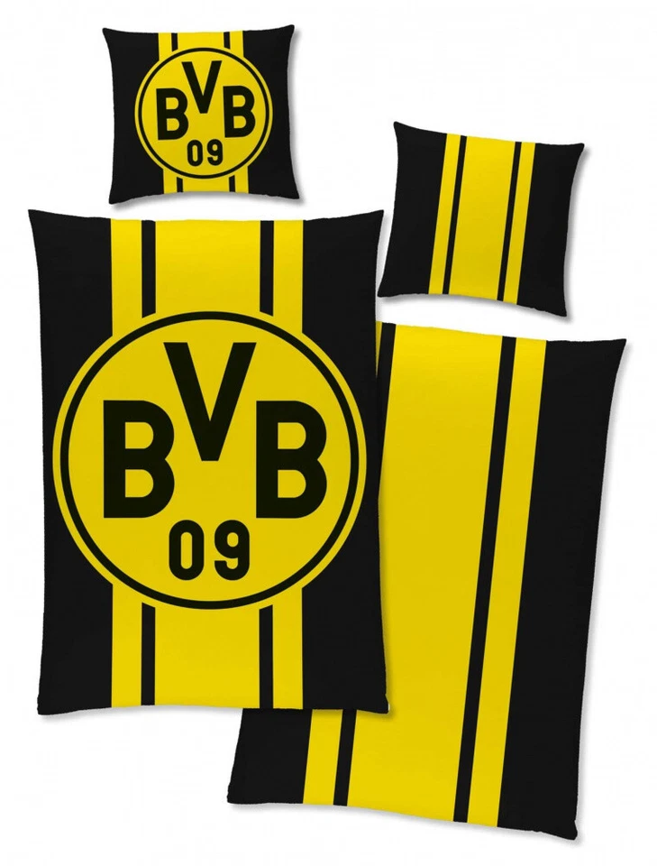 Borussia Dortmund Wende Bettwäsche Classic schwarzgelb Streifendesign 135 x 200 - Bild 1 von 1