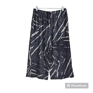 DKNY Tie Dye Knit Wide Leg Capri Lounge Gray White Tie Elastic Waist Pants - Picture 1 of 11