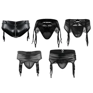 Bragas de cuero con ribete de encaje para hombre ropa interior abultada entrepierna calzoncillos tangas gay - Imagen 1 de 54