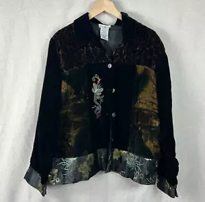 Giacca patchwork vintage bianca cervo donna velluto taglia XL stravagante boho - Foto 1 di 11