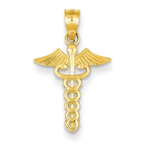 14k Yellow Gold Caduceus Medical Pendant K4937 - Picture 1 of 1