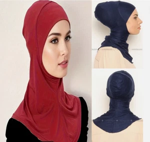Hijab Under-cap Navy Blue With Neck Collar Color is Burgundy - Picture 1 of 8