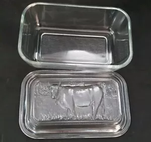Vintage Arcoroc Glass Refrigerator Container Lid Cow Country Butter Dish France - Picture 1 of 12