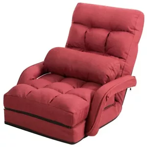 Red Folding Lazy Sofa gaming Floor Chair Sofa Lounger Bed W/ Armrests And Pillow - Picture 1 of 12