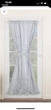 Denim blue and soft white striped French door curtain panels (2).