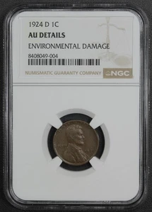 1924 D Lincoln Wheat Copper Cent 1C NGC AU Details - Environmental Damage - Picture 1 of 4
