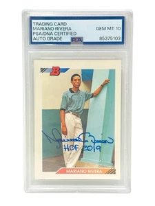 Mariano Rivera Signed 1992 Bowman Rookie Card Inscribed HOF 2019 PSA/DNA Auto 10 - Picture 1 of 2