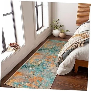 Modern Abstract Runner Rug - 2x7 Washable Hallway Rug Colorful Kitchen Carpet - Picture 1 of 8