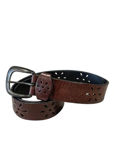 Cintura vintage Arizona anni 90 pelle bovina 30 pelle marrone sunburst taglio floreale - Foto 1 di 16
