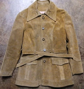 Giacca foderata donna S vintage Gastown Talk marrone scamosciato con cintura e bottoni - Foto 1 di 11