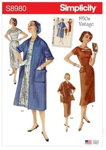 Simplicity 8980 Pattern Vintage 50's Reissue Long Coat & Fitted Dress Size 14-22 - Picture 1 of 6