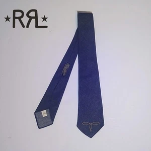 RRL Ralph Lauren Handmade Tie Indigo Denim Front Stich Cotton Excellent Used - Bild 1 von 4