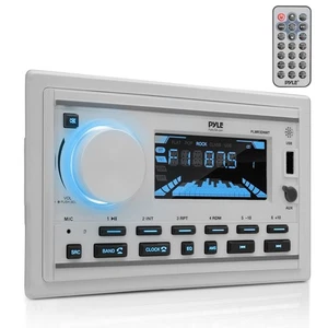 Pyle Marine Ricevitore Stereo Amplificatore di potenza e kit altoparlanti, doppio DIN, 30 preimpostati - Foto 1 di 7