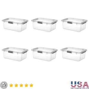 Hinged Lid Clear Storage Box 20Qt Stackable Organizer W/ Handles 6 Count New - Picture 1 of 14