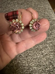 Pink Mystic Topaz & Cubic Zirconia Drop Earrings Gold Tone - Picture 1 of 6