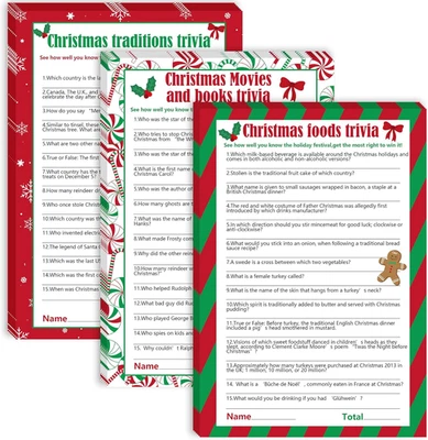 62 Pieces Christmas Trivia Party Game Cards-Xmas Festival Guessing Activity for  - Image 1 of 4