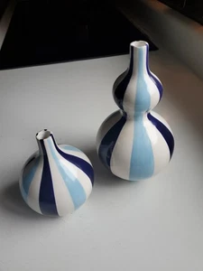 Jonathan Adler Happy Home Stripes Shapely  Vase Set of 2  White Blues 2003 - Picture 1 of 7