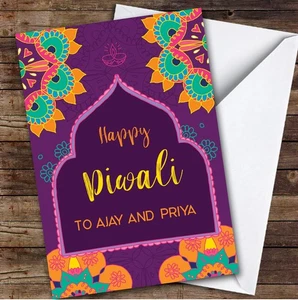 Personalised Diwali Card For Anyone Print Purple - Picture 1 of 1