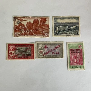 5 France colony stamps~1940-56~Cameroun #264 50c+French India+Equatorial Africa - Picture 1 of 7