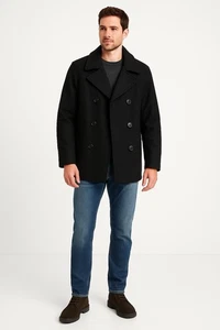 Abrigo Pea Antiguo Azul Marino Para Hombre Chaqueta Pesada Negro XXL Completamente Forrado Bolsillos Interiores - Imagen 1 de 9