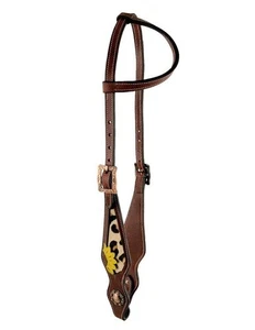 Showman Leather Headstall w/ Hair-On Cheetah Print & Sunflower - Picture 1 of 1