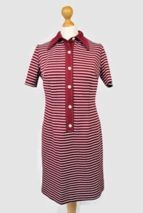 Vintage Berkshire B-Tween Burgundy Striped Jersey Collared Shirt Dress Size S - Picture 1 of 11