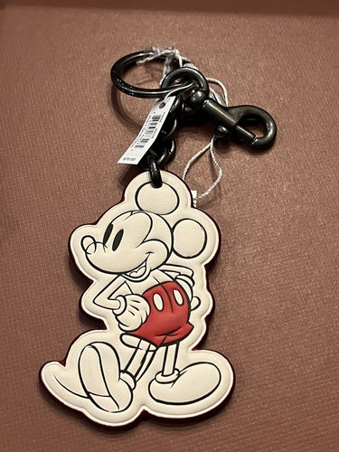 Disney X Coach Classica Topolino Gesso Bianco Pelle Ciondolo Portachiavi NUOVA