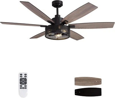 Ceiling Fan with Lights and Remote Control Farmhouse 60 Inch Fan Brown or Black - Image 1 of 4