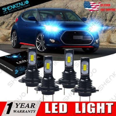 Para Hyundai Veloster 12-2017 8000K Combo H7+H7 Faro LED haz alto/bajo 4 bombillas Foto 1 de 4
