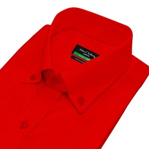 Camisa formal John Clothier con botones estilo británico cuello para hombre roja 100 % algodón - Imagen 1 de 11