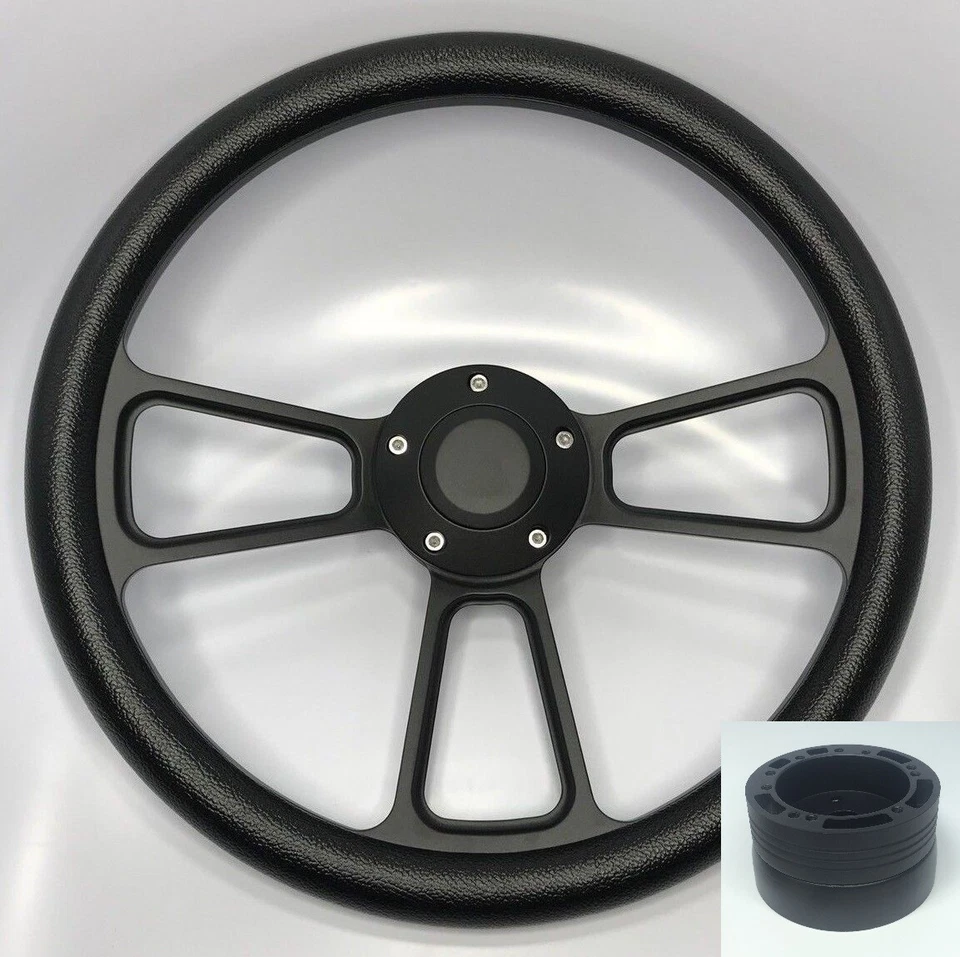 Volante Billet negro 14" (envoltura negra, botón de bocina, adaptador de buje E07) Foto 1 de 4