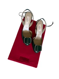 Valentino Garavani Green Patent Leather Slingback Pumps 38-1/2 - Picture 1 of 11